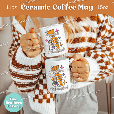 Frosted & Exhausted Halloween Baker Mug, Spooky Skeleton Hand with Piping Bag, Funny Fall Baking Gift, Baking Fuel Coffee Cup, Skeleton Mug