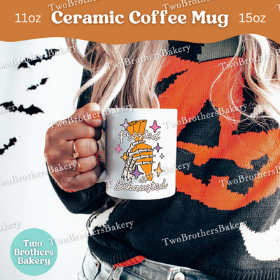 Frosted & Exhausted Halloween Baker Mug, Spooky Skeleton Hand with Piping Bag, Funny Fall Baking Gift, Baking Fuel Coffee Cup, Skeleton Mug