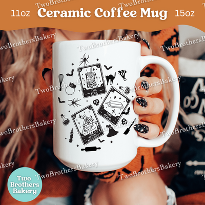The Baker Tarot Card Halloween Mug, Spooky Baking Coffee Cup, Witchy Baker Gift, Fall Kitchen Decor, Baking Fuel Mug, Tarot Card Cup