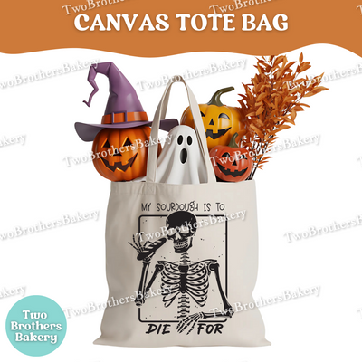 Sourdough Skeleton Tote Bag, Halloween Baking Bag, Funny Baker Canvas Tote, Reusable Market Bag, Spooky Sourdough Gift, One Sided Print