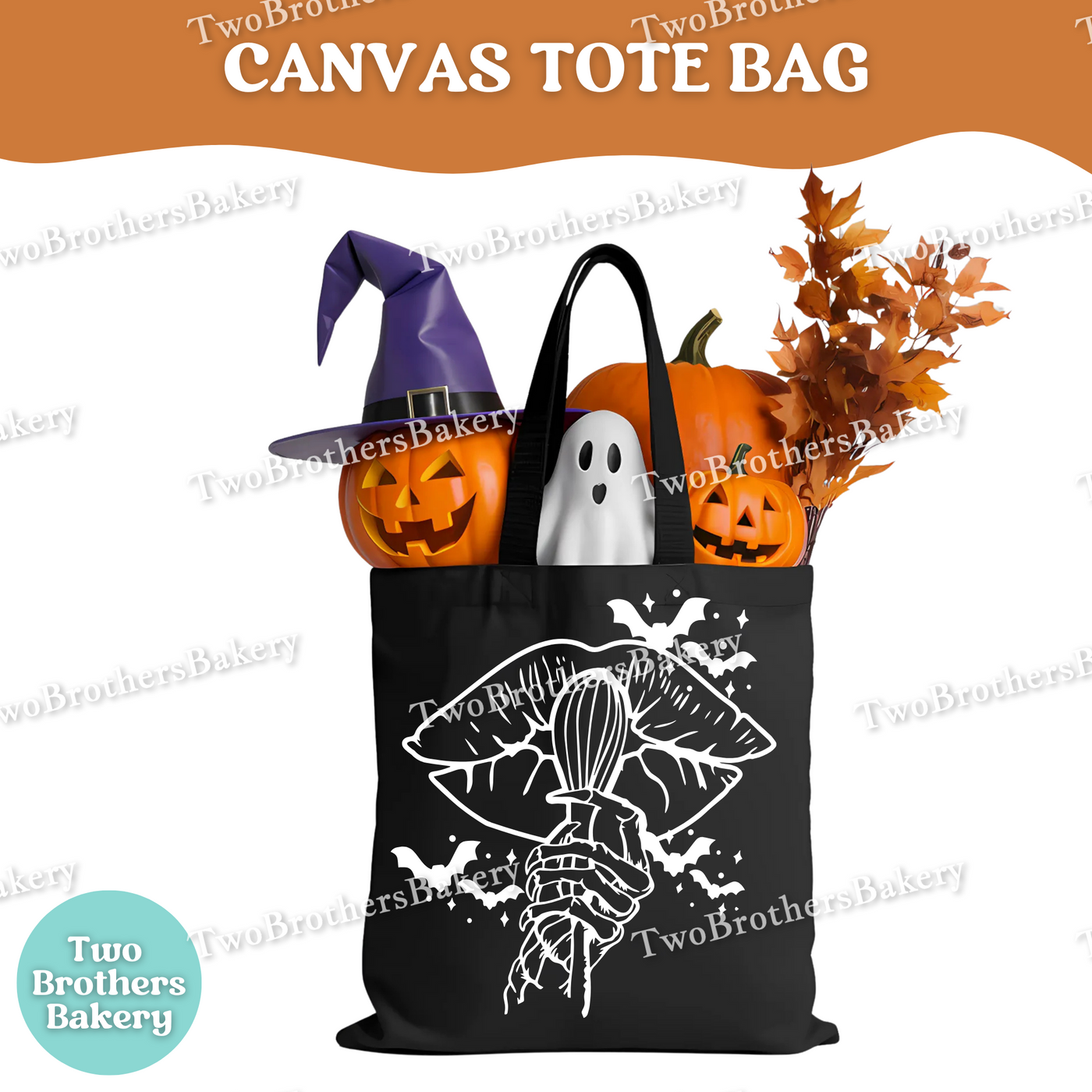 Skeleton Hand Whisk Tote Bag, Halloween Baker Gift, Spooky Canvas Market Bag, Witchy Baking Tote, Pumpkin Season Bag, Trick or Treat Bag