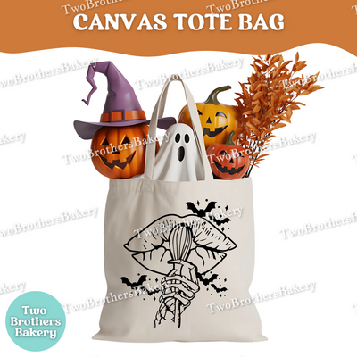 Skeleton Hand Whisk Tote Bag, Halloween Baker Gift, Spooky Canvas Market Bag, Witchy Baking Tote, Pumpkin Season Bag, Trick or Treat Bag