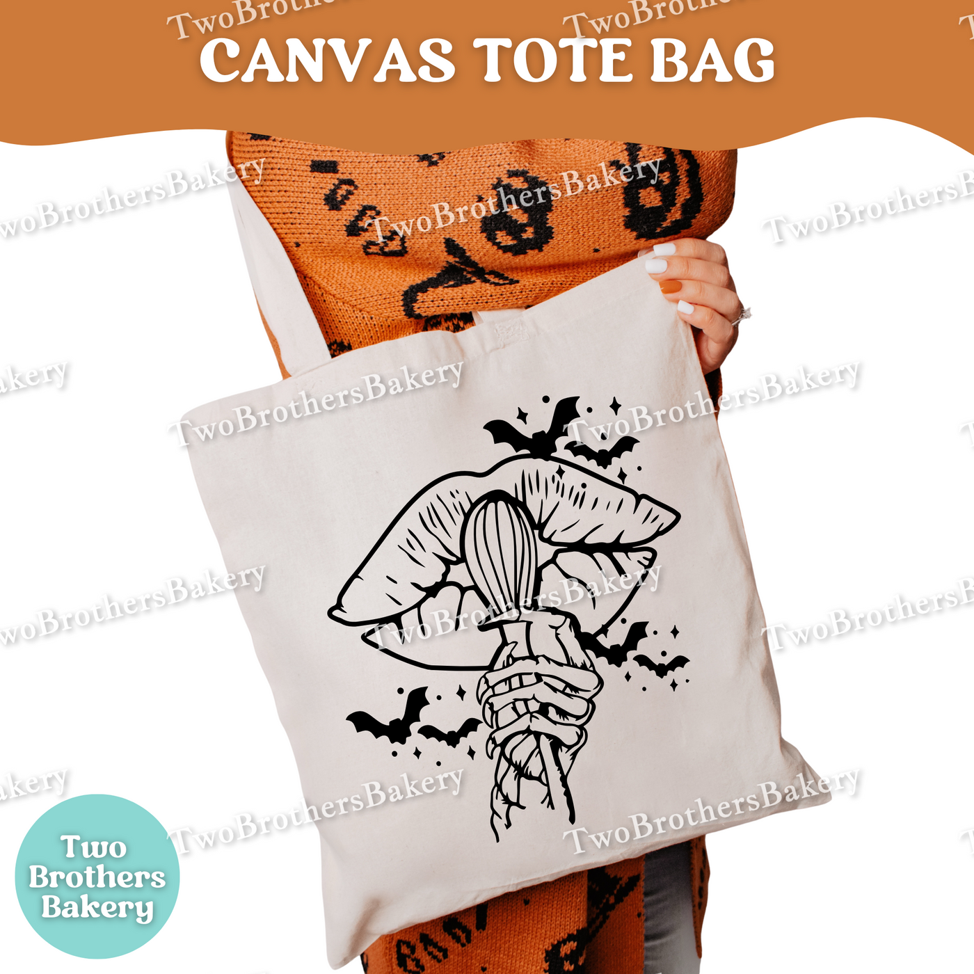 Skeleton Hand Whisk Tote Bag, Halloween Baker Gift, Spooky Canvas Market Bag, Witchy Baking Tote, Pumpkin Season Bag, Trick or Treat Bag
