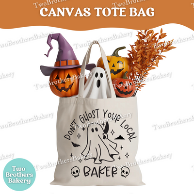 Dont Ghost Your Local Baker Halloween Tote Bag, Cute Ghost Baking Canvas Bag, Fall Farmers Market Bag, Spooky Baker Gift, Reusable Tote