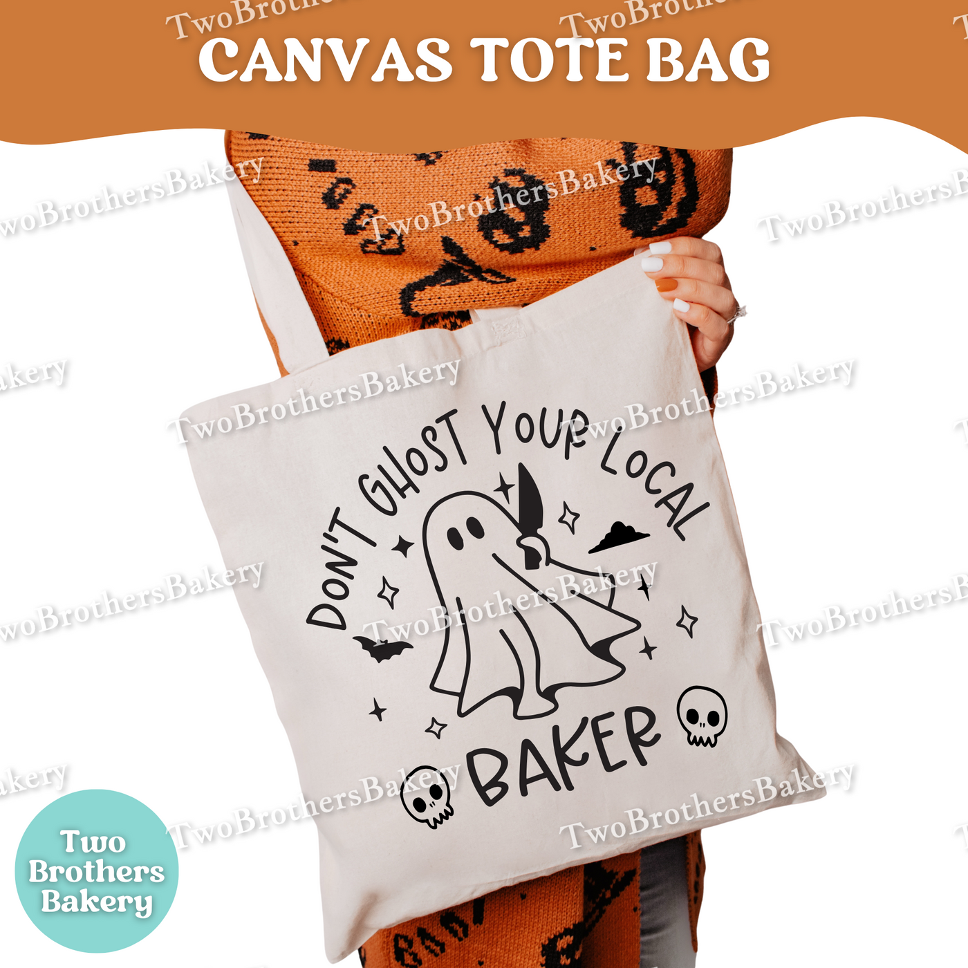 Dont Ghost Your Local Baker Halloween Tote Bag, Cute Ghost Baking Canvas Bag, Fall Farmers Market Bag, Spooky Baker Gift, Reusable Tote