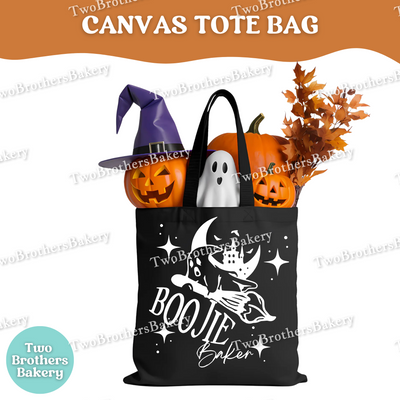 BOOjie Baker Halloween Tote Bag, Funny Ghost Baking Bag, Spooky Fall Market Tote, Halloween Gift for Bakers, Witch Kitchen Canvas Bag