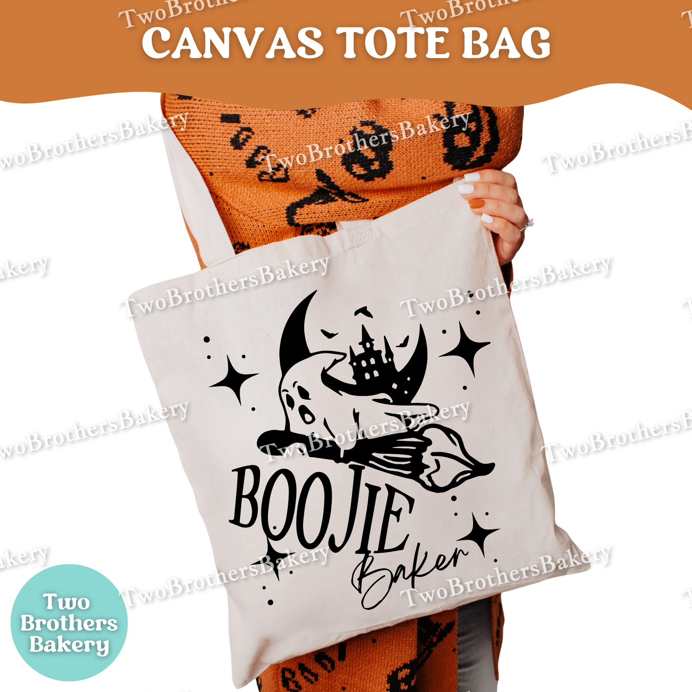 BOOjie Baker Halloween Tote Bag, Funny Ghost Baking Bag, Spooky Fall Market Tote, Halloween Gift for Bakers, Witch Kitchen Canvas Bag