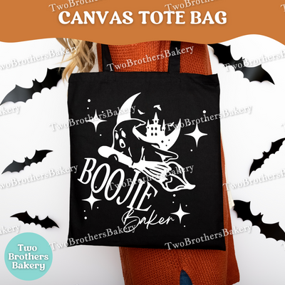 BOOjie Baker Halloween Tote Bag, Funny Ghost Baking Bag, Spooky Fall Market Tote, Halloween Gift for Bakers, Witch Kitchen Canvas Bag