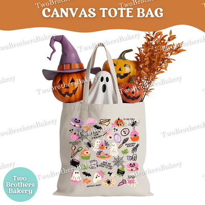 Haunted Bakery Halloween Tote Bag, Cute Spooky Baking Canvas Bag, Trick or Treat Bag for Kids, Macaron Ghost Market Bag, Fall Baker Gift Bag