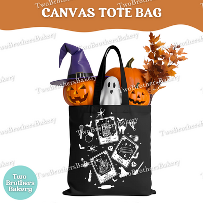 Halloween Baking Tote, Bakery Canvas Tote, Spooky Baker Gift, Fall Market Bag, Cute Halloween Baker Tote, Baker Tarot Card, Gothic Baker Bag