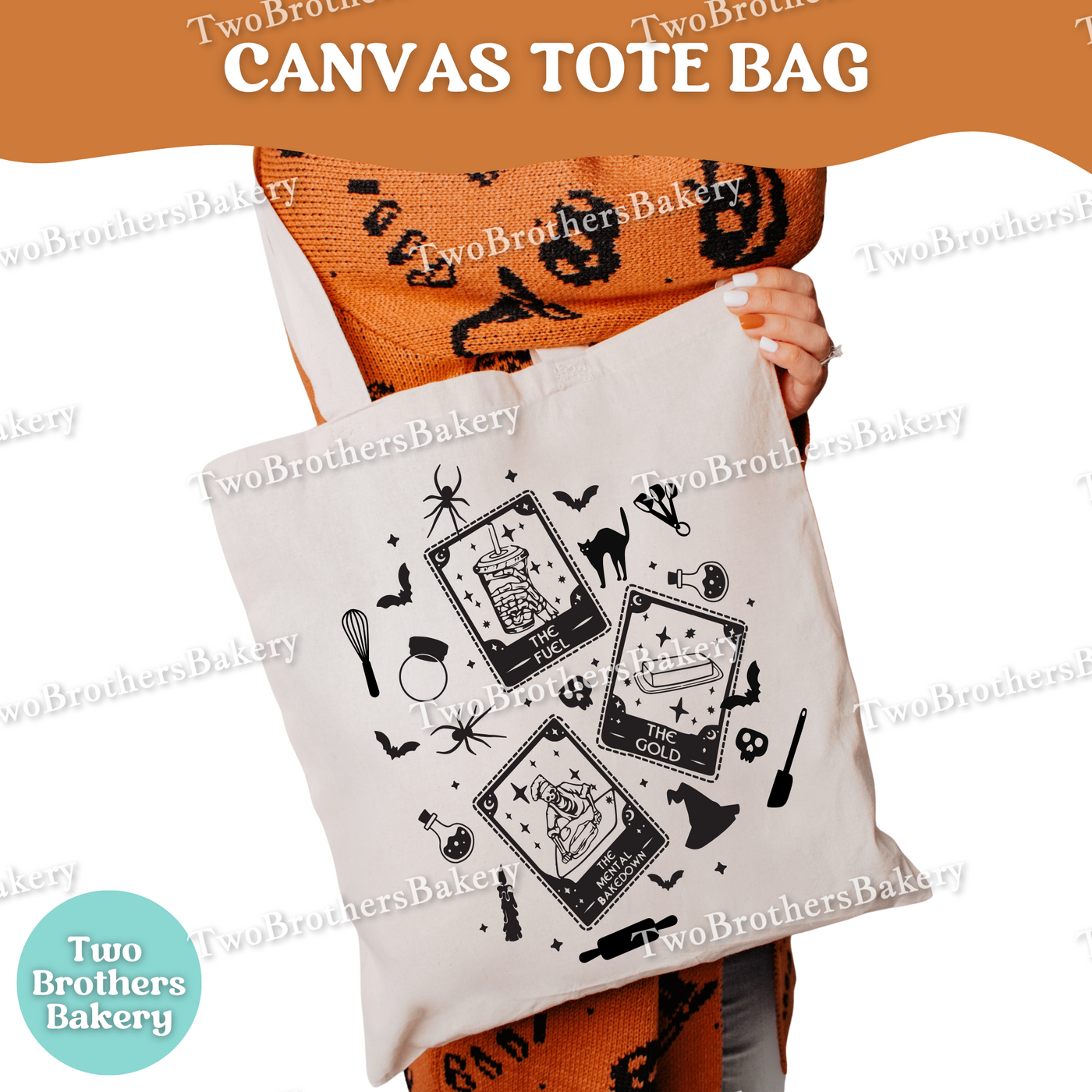 Halloween Baking Tote, Bakery Canvas Tote, Spooky Baker Gift, Fall Market Bag, Cute Halloween Baker Tote, Baker Tarot Card, Gothic Baker Bag