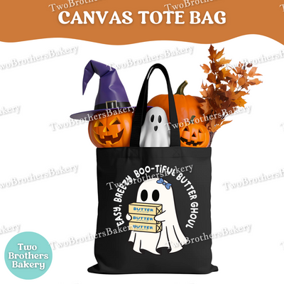 Easy Breezy Boo-tiful Butter Ghoul Tote Bag, Funny Halloween Baking Canvas Bag for Bakers, Cottage Food Makers & Butter Lovers, Cover Girl