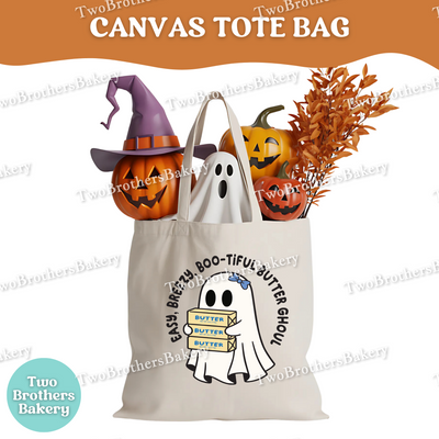 Easy Breezy Boo-tiful Butter Ghoul Tote Bag, Funny Halloween Baking Canvas Bag for Bakers, Cottage Food Makers & Butter Lovers, Cover Girl