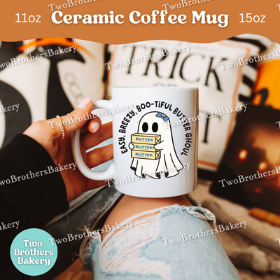 Easy Breezy Boo-tiful Butter Ghoul Mug, Cute Halloween Coffee Cup for Bakers, Butter Coffee Cup, Gift for Bakers & Butter Lovers, Cover Girl