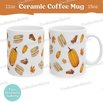 Pumpkin Macaron Coffee Mug, Fall Pie & Pumpkin Spice Ceramic Mug, 11oz or 15oz, Dishwasher Safe Gift for Bakers and Autumn Dessert Lovers