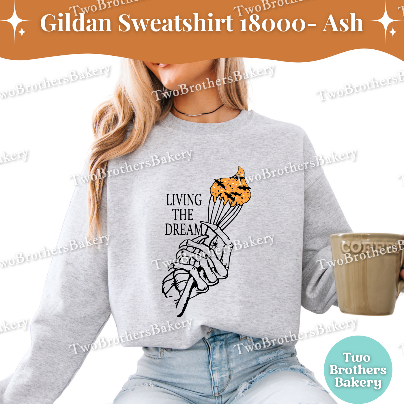 Living the Dream Halloween Baking Sweatshirt, Skeleton Hand Sweatshirt, Cute Spooky Fall Baker Crewneck, Spooky Baker, Halloween Baking Top