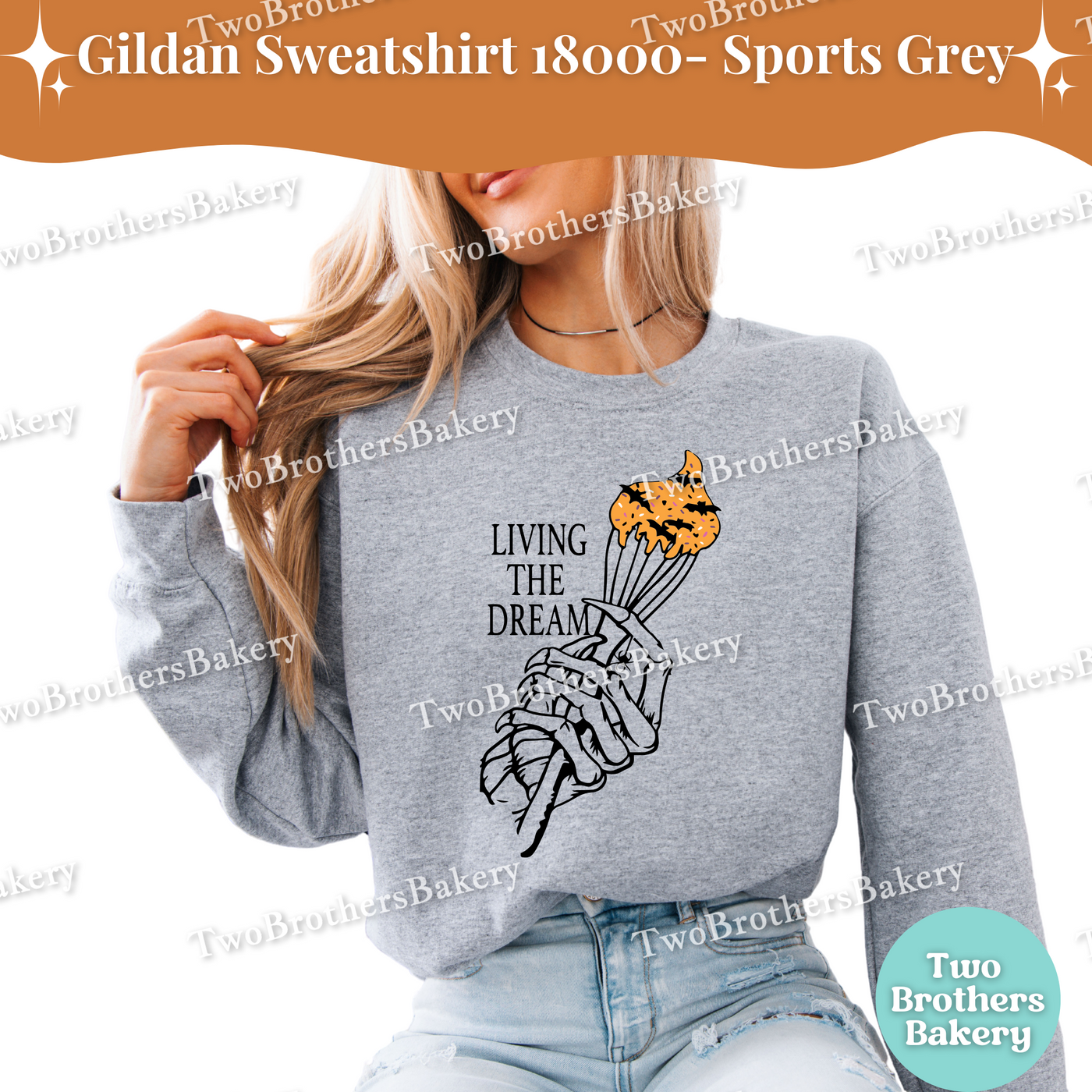 Living the Dream Halloween Baking Sweatshirt, Skeleton Hand Sweatshirt, Cute Spooky Fall Baker Crewneck, Spooky Baker, Halloween Baking Top