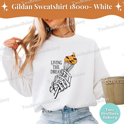 Living the Dream Halloween Baking Sweatshirt, Skeleton Hand Sweatshirt, Cute Spooky Fall Baker Crewneck, Spooky Baker, Halloween Baking Top