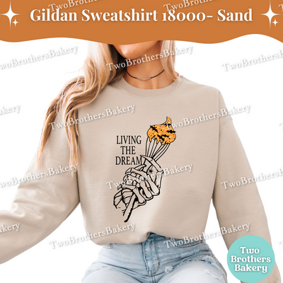 Living the Dream Halloween Baking Sweatshirt, Skeleton Hand Sweatshirt, Cute Spooky Fall Baker Crewneck, Spooky Baker, Halloween Baking Top