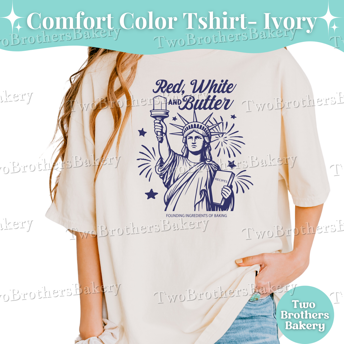 Red White and Butter Shirt, Patriotic Baker Tee, Comfort Colors T-Shirt, 4th of July Baking Shirt, Statue of Liberty Bakery Tee, Butter Tee
