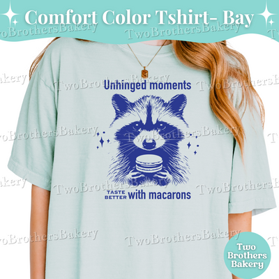 Unhinged Moments Taste Better with Macarons T-Shirt, Funny Macaron Baker Tee, Vintage Raccoon Tee, Anxious Bakers Tshirt, Macaron Baking Tee