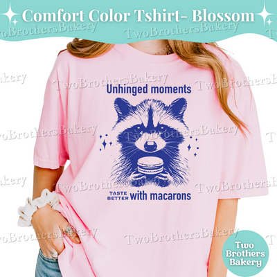 Unhinged Moments Taste Better with Macarons T-Shirt, Funny Macaron Baker Tee, Vintage Raccoon Tee, Anxious Bakers Tshirt, Macaron Baking Tee