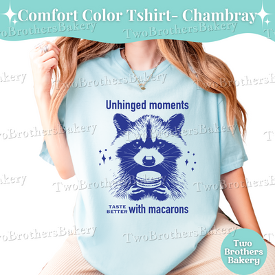 Unhinged Moments Taste Better with Macarons T-Shirt, Funny Macaron Baker Tee, Vintage Raccoon Tee, Anxious Bakers Tshirt, Macaron Baking Tee