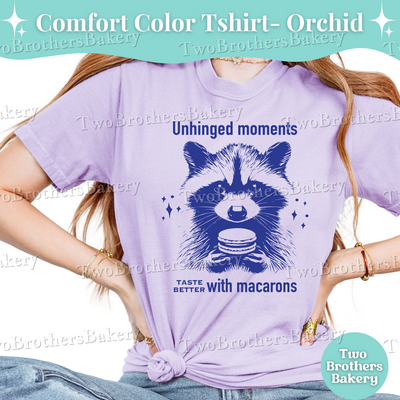 Unhinged Moments Taste Better with Macarons T-Shirt, Funny Macaron Baker Tee, Vintage Raccoon Tee, Anxious Bakers Tshirt, Macaron Baking Tee