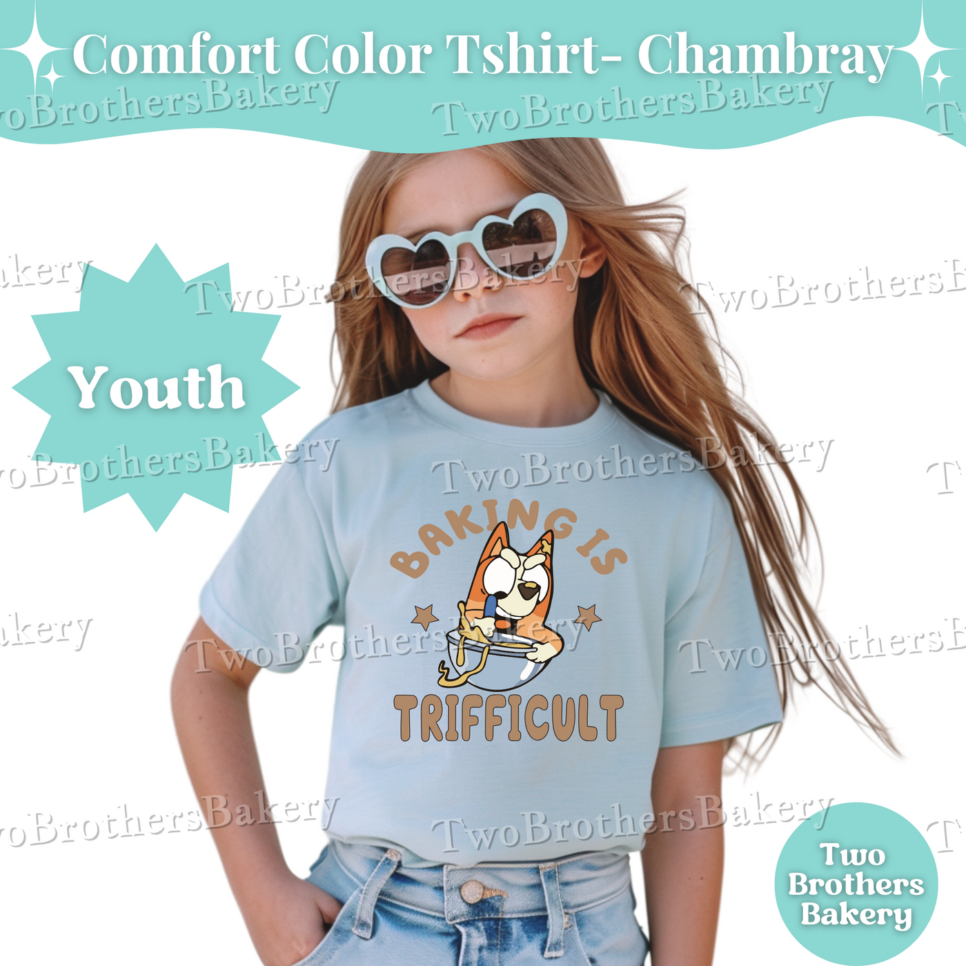Kids Trifficu!t Shirt, Youth Baker Tee, Baking Helper Tee, Mini Baker Gift, Matching Baking Shirts, B!uey Inspired Tee, Mini Chef Tee