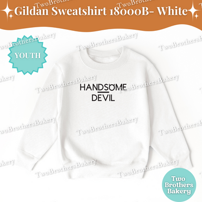 Handsome Devil Sweatshirt, Kids Halloween Sweatshirt, Gildan Youth Crewneck, Minimalist Fall Boys Top, Spooky Sinner Pullover, Devil Top
