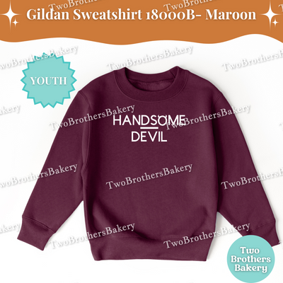 Handsome Devil Sweatshirt, Kids Halloween Sweatshirt, Gildan Youth Crewneck, Minimalist Fall Boys Top, Spooky Sinner Pullover, Devil Top