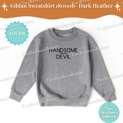 Handsome Devil Sweatshirt, Kids Halloween Sweatshirt, Gildan Youth Crewneck, Minimalist Fall Boys Top, Spooky Sinner Pullover, Devil Top