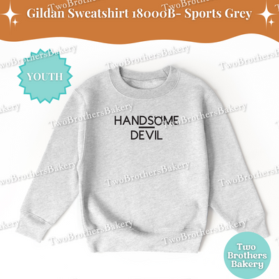 Handsome Devil Sweatshirt, Kids Halloween Sweatshirt, Gildan Youth Crewneck, Minimalist Fall Boys Top, Spooky Sinner Pullover, Devil Top