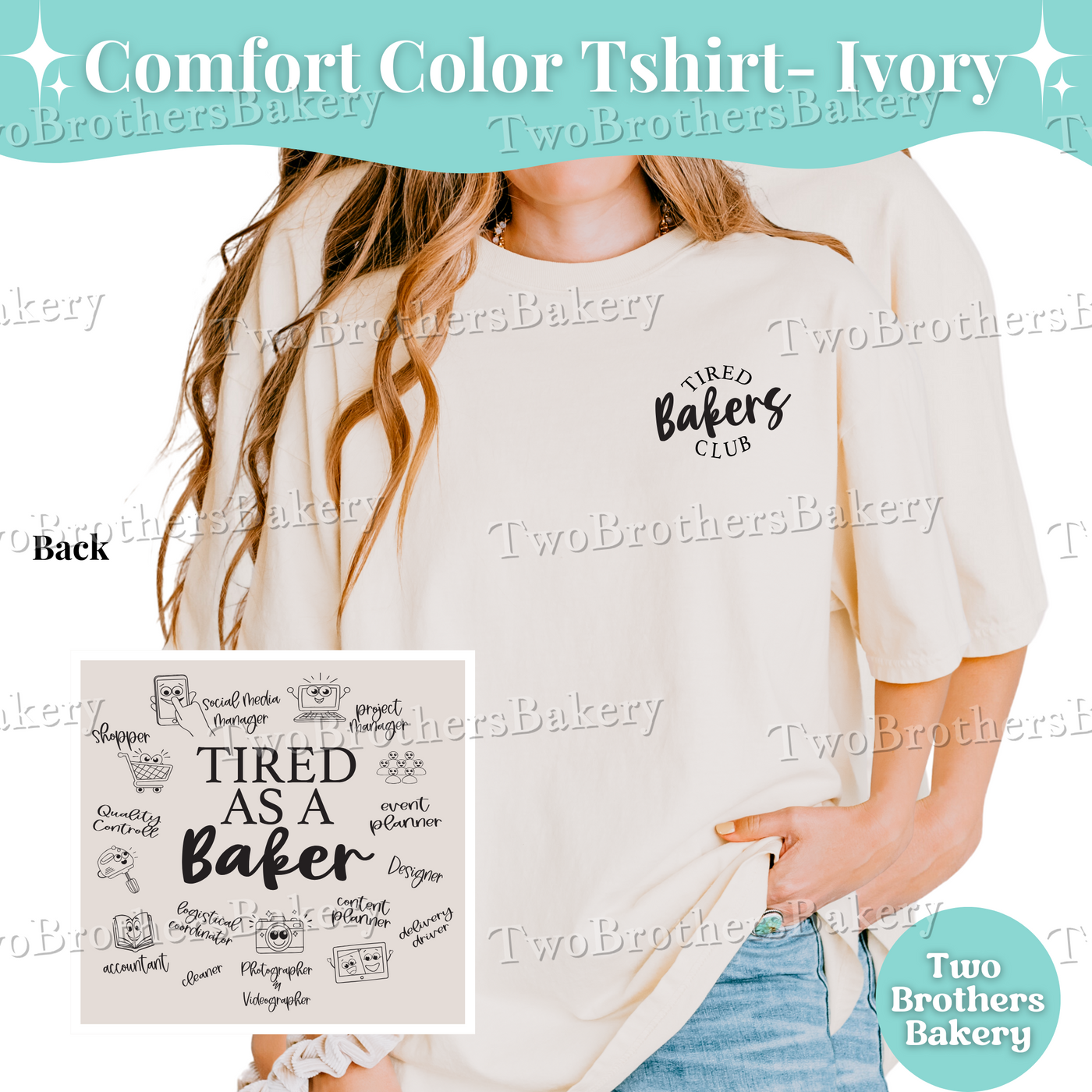 Tired Bakers Club Shirt, Funny Baking Shirt, Home Bakery Owner Tee, Baker Front Back Shirt, Small Business Shirt, Cottage Baker Gift