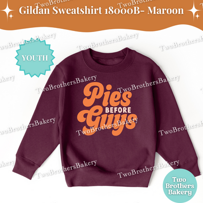 Pies Before Guys Kids Sweatshirt, Fall Thanksgiving Youth Baking Shirt, Cute Retro Pie Lover Top, Autumn Gildan Crewneck, Pie Lover Sweater