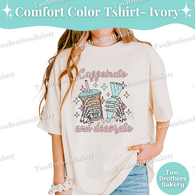 Caffeinate and Decorate Shirt, Baking T-Shirt, Skeleton Baker Tee, Iced Coffee Lover, Cookie Decorator, Fall Baking Shirt, Halloween Baker