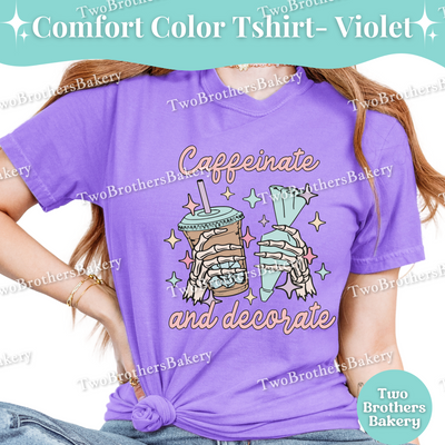 Caffeinate and Decorate Shirt, Baking T-Shirt, Skeleton Baker Tee, Iced Coffee Lover, Cookie Decorator, Fall Baking Shirt, Halloween Baker