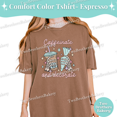 Caffeinate and Decorate Shirt, Baking T-Shirt, Skeleton Baker Tee, Iced Coffee Lover, Cookie Decorator, Fall Baking Shirt, Halloween Baker