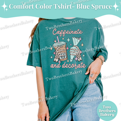 Caffeinate and Decorate Shirt, Baking T-Shirt, Skeleton Baker Tee, Iced Coffee Lover, Cookie Decorator, Fall Baking Shirt, Halloween Baker