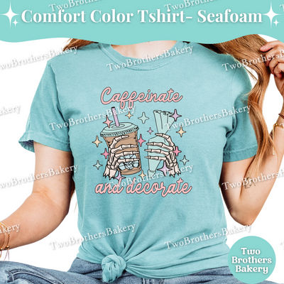 Caffeinate and Decorate Shirt, Baking T-Shirt, Skeleton Baker Tee, Iced Coffee Lover, Cookie Decorator, Fall Baking Shirt, Halloween Baker