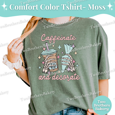 Caffeinate and Decorate Shirt, Baking T-Shirt, Skeleton Baker Tee, Iced Coffee Lover, Cookie Decorator, Fall Baking Shirt, Halloween Baker