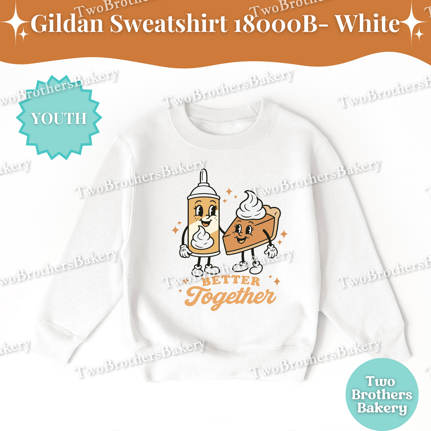 Better Together Youth Baking Sweatshirt, Kids Pie Fall Shirt, Thanksgiving Baking Crewneck, Halloween Pie Lover Gift, Whipped Cream & Pie