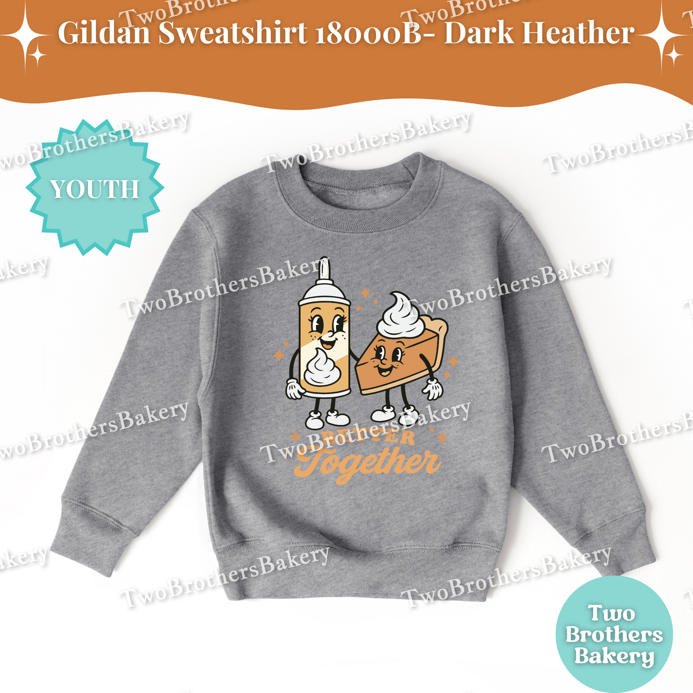 Better Together Youth Baking Sweatshirt, Kids Pie Fall Shirt, Thanksgiving Baking Crewneck, Halloween Pie Lover Gift, Whipped Cream & Pie