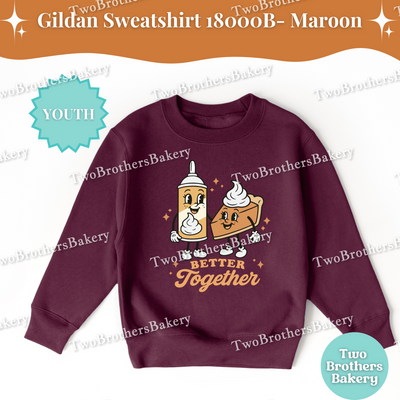 Better Together Youth Baking Sweatshirt, Kids Pie Fall Shirt, Thanksgiving Baking Crewneck, Halloween Pie Lover Gift, Whipped Cream & Pie