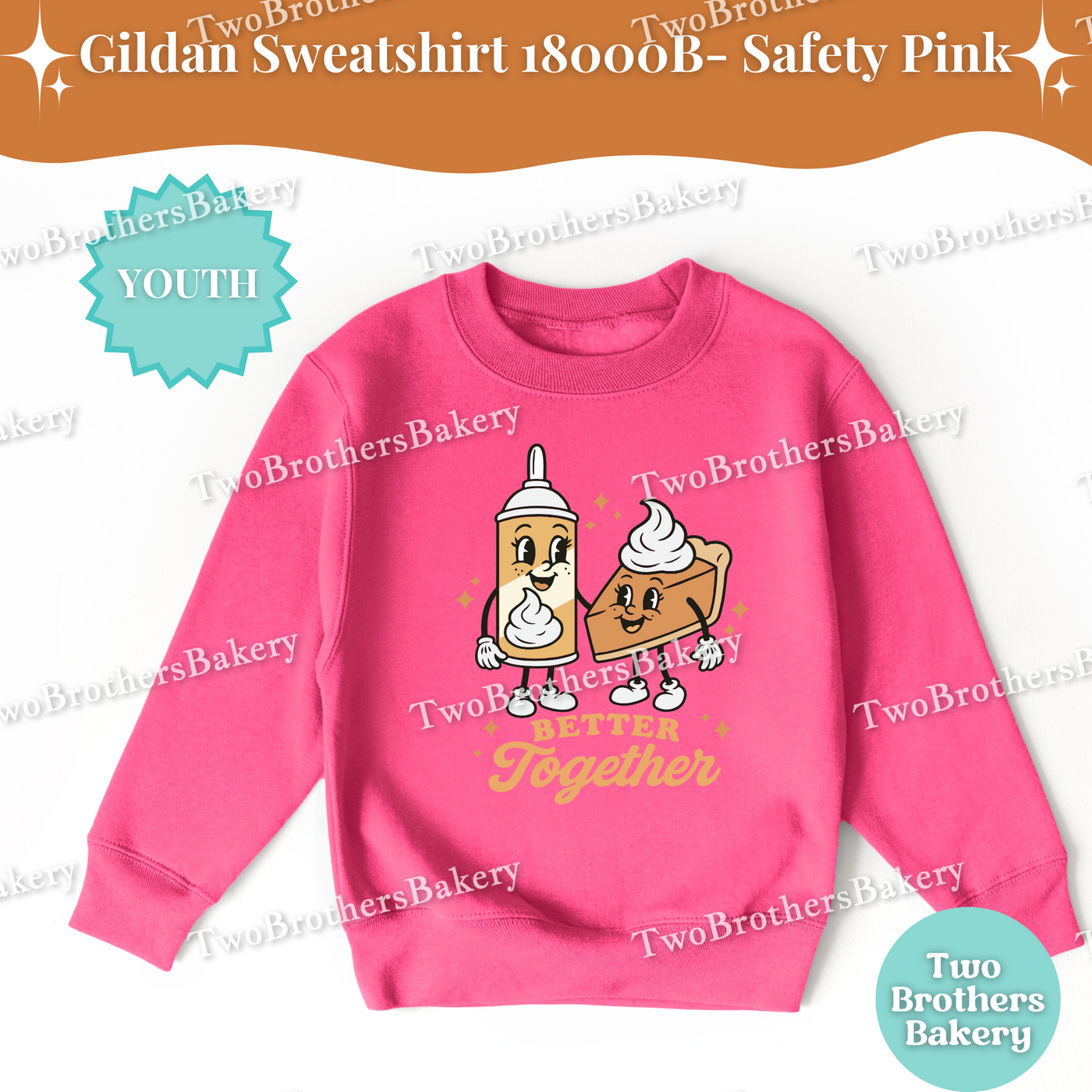 Better Together Youth Baking Sweatshirt, Kids Pie Fall Shirt, Thanksgiving Baking Crewneck, Halloween Pie Lover Gift, Whipped Cream & Pie