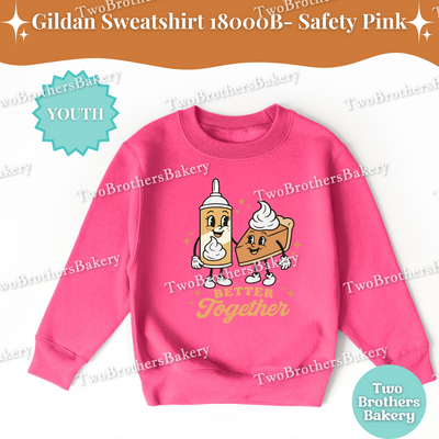 Better Together Youth Baking Sweatshirt, Kids Pie Fall Shirt, Thanksgiving Baking Crewneck, Halloween Pie Lover Gift, Whipped Cream & Pie