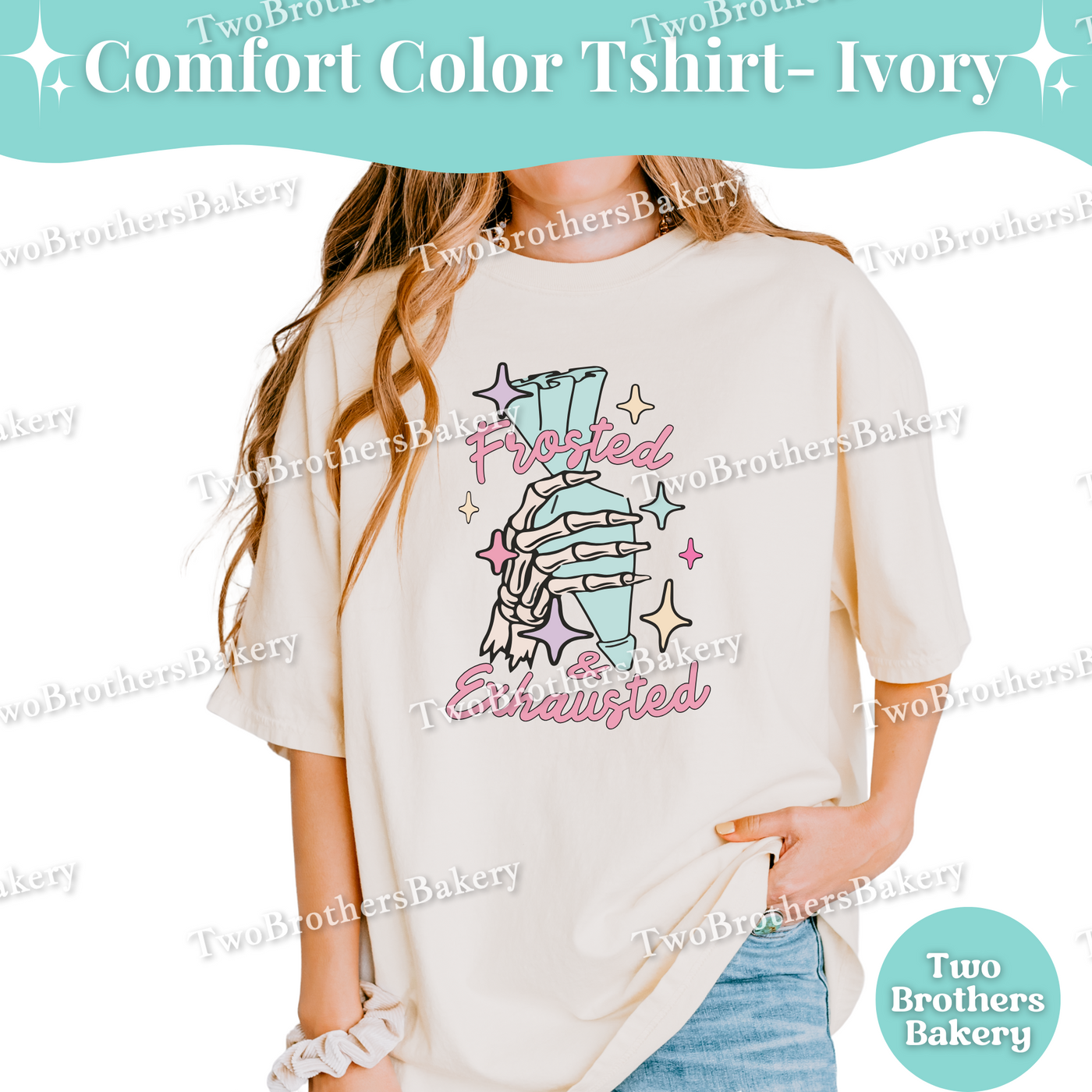 Frosted & Exhausted Shirt, Baking Tee, Skeleton Piping Bag Shirt, Tired Baker Gift, Cake Decorator Tee, Cookie Decorator, Baking Humor Gift