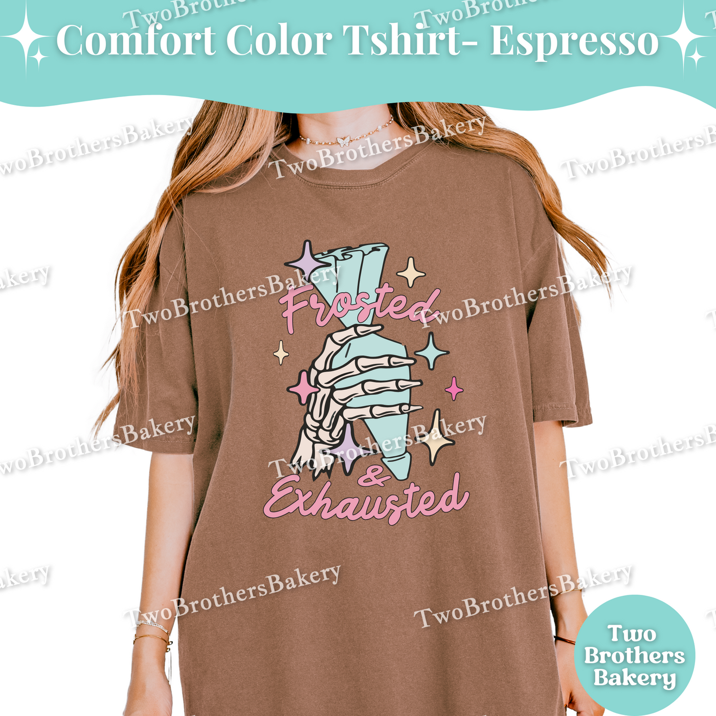 Frosted & Exhausted Shirt, Baking Tee, Skeleton Piping Bag Shirt, Tired Baker Gift, Cake Decorator Tee, Cookie Decorator, Baking Humor Gift