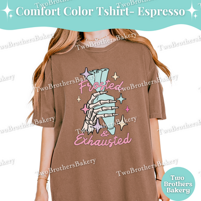 Frosted & Exhausted Shirt, Baking Tee, Skeleton Piping Bag Shirt, Tired Baker Gift, Cake Decorator Tee, Cookie Decorator, Baking Humor Gift