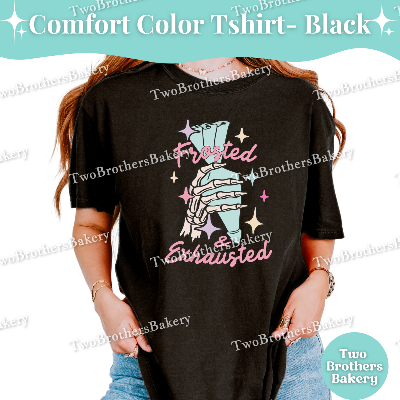 Frosted & Exhausted Shirt, Baking Tee, Skeleton Piping Bag Shirt, Tired Baker Gift, Cake Decorator Tee, Cookie Decorator, Baking Humor Gift